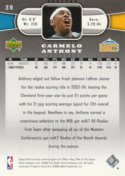 2004-05 Upper Deck #39 Carmelo Anthony Back