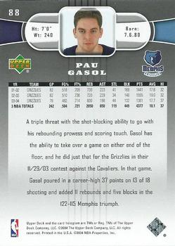 2004-05 Upper Deck #88 Pau Gasol Back