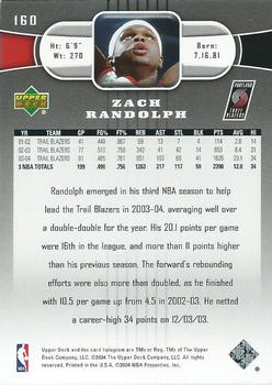 2004-05 Upper Deck #160 Zach Randolph Back