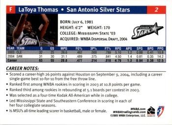 2005 Rittenhouse WNBA #2 LaToya Thomas Back