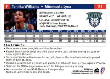 2005 Rittenhouse WNBA #31 Tamika Williams Back