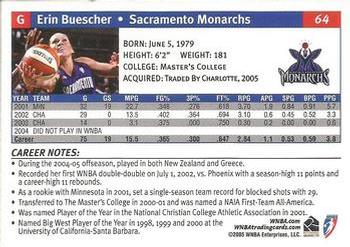 2005 Rittenhouse WNBA #64 Erin Buescher Back