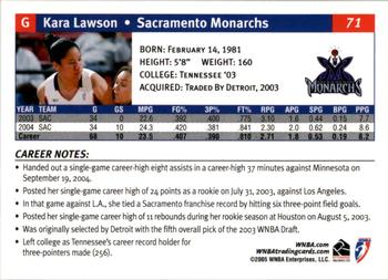 2005 Rittenhouse WNBA #71 Kara Lawson Back