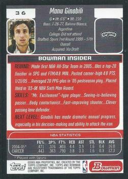 2005-06 Bowman #36 Manu Ginobili Back