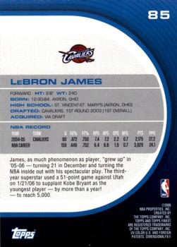2005-06 Finest #85 LeBron James Back