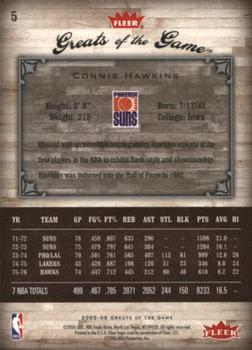 2005-06 Fleer Greats of the Game #5 Connie Hawkins Back