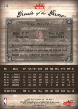 2005-06 Fleer Greats of the Game #14 Bill Walton Back