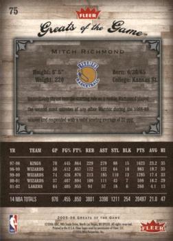 2005-06 Fleer Greats of the Game #75 Mitch Richmond Back