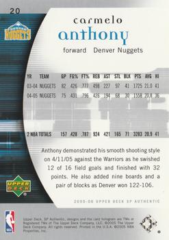 2005-06 SP Authentic #20 Carmelo Anthony Back