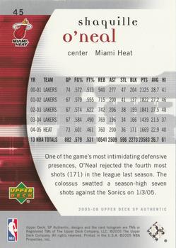 2005-06 SP Authentic #45 Shaquille O'Neal Back