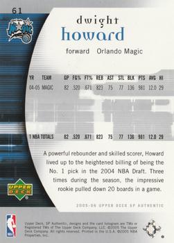 2005-06 SP Authentic #61 Dwight Howard Back