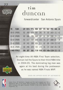2005-06 SP Authentic #77 Tim Duncan Back