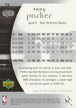 2005-06 SP Authentic #78 Tony Parker Back