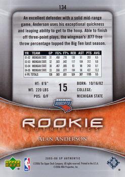 2005-06 SP Authentic #134 Alan Anderson Back