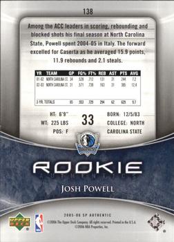 2005-06 SP Authentic #138 Josh Powell Back
