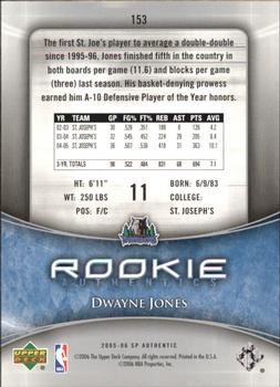 2005-06 SP Authentic #153 Dwayne Jones Back