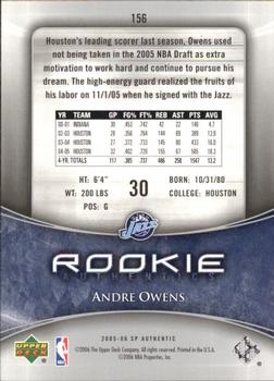 2005-06 SP Authentic #156 Andre Owens Back