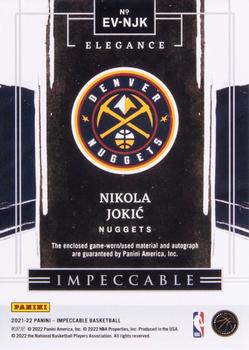 2021-22 Panini Impeccable - Elegance Veteran Jersey Autographs Holo Gold #EV-NJK Nikola Jokic Back