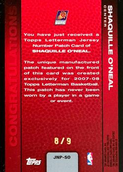 2007-08 Topps Letterman - Patches Jersey Number #JNP-SO Shaquille O'Neal Back