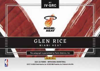 2021-22 Panini Impeccable - Impeccable Victory Signatures Holo Gold #IV-GRC Glen Rice Back