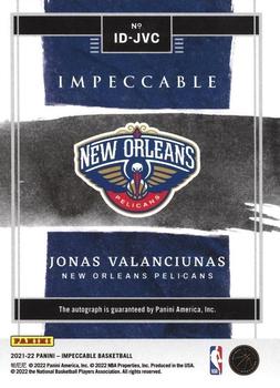 2021-22 Panini Impeccable - Indelible Ink Holo Gold #ID-JVC Jonas Valanciunas Back