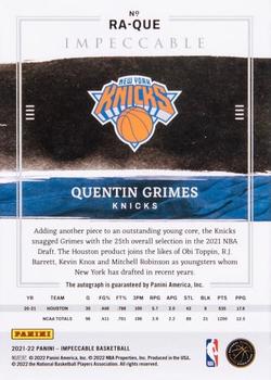 2021-22 Panini Impeccable - Rookie Autographs Asia Red and Gold #RA-QUE Quentin Grimes Back