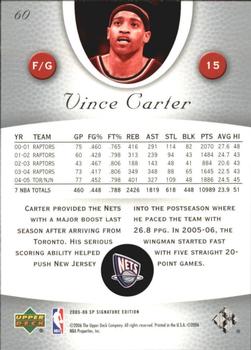 2005-06 SP Signature Edition #60 Vince Carter Back