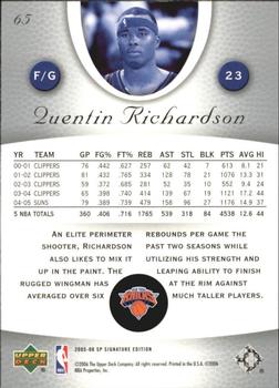 2005-06 SP Signature Edition #65 Quentin Richardson Back