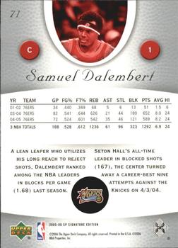 2005-06 SP Signature Edition #71 Samuel Dalembert Back