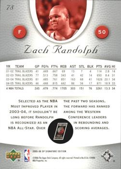 2005-06 SP Signature Edition #78 Zach Randolph Back