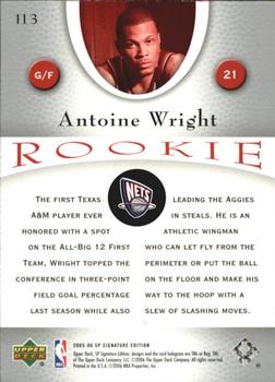 2005-06 SP Signature Edition #113 Antoine Wright Back