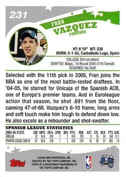 2005-06 Topps #231 Fran Vazquez Back