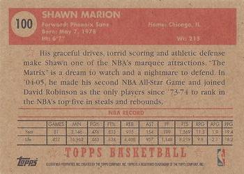 2005-06 Topps 1952 Style #100 Shawn Marion Back