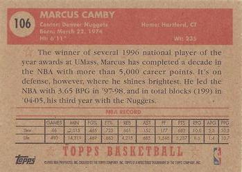 2005-06 Topps 1952 Style #106 Marcus Camby Back