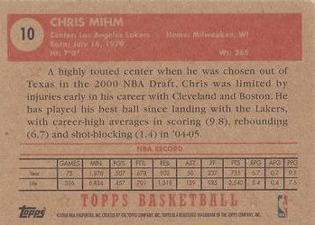 2005-06 Topps 1952 Style #10 Chris Mihm Back