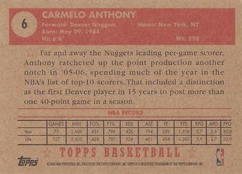 2005-06 Topps 1952 Style #6 Carmelo Anthony Back