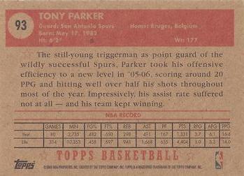 2005-06 Topps 1952 Style #93 Tony Parker Back