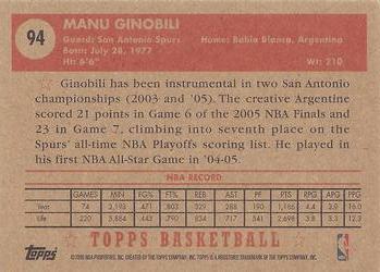 2005-06 Topps 1952 Style #94 Manu Ginobili Back