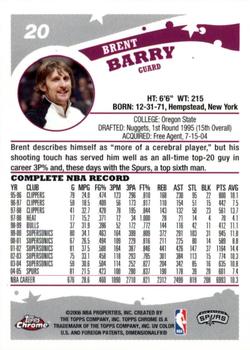 2005-06 Topps Chrome #20 Brent Barry Back