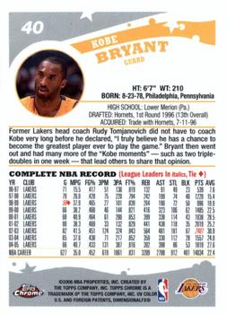 2005-06 Topps Chrome #40 Kobe Bryant Back