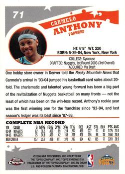 2005-06 Topps Chrome #71 Carmelo Anthony Back