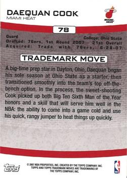 2007-08 Topps Trademark Moves - Rookies Wood #78 Daequan Cook Back