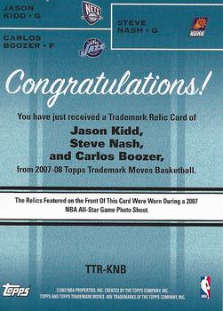 2007-08 Topps Trademark Moves - Triple Relics Orange #TTR-KNB Jason Kidd / Steve Nash / Carlos Boozer Back