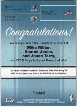 2007-08 Topps Trademark Moves - Triple Relics Red #TTR-MJT Mike Miller / Damon Jones / Jason Terry Back