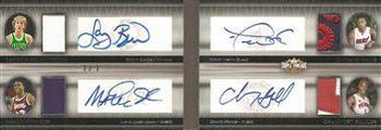 2007-08 Topps Triple Threads - Court Rivals Relics Autographs Platinum #2 Larry Bird / Magic Johnson / Dwyane Wade / Chauncey Billups Front