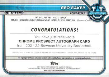 2021-22 Bowman University - Chrome Prospect Autographs #BCPA-GB Geo Baker Back