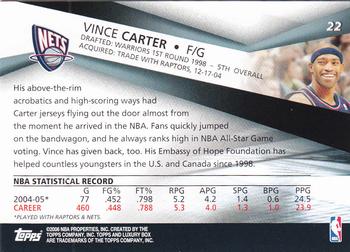 2005-06 Topps Luxury Box #22 Vince Carter Back