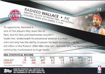 2005-06 Topps Luxury Box #58 Rasheed Wallace Back