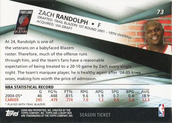 2005-06 Topps Luxury Box #73 Zach Randolph Back