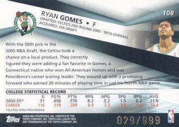 2005-06 Topps Luxury Box #108 Ryan Gomes Back